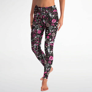 Hong Kong Pattern Yoga Pants (Black Pink/ For women)