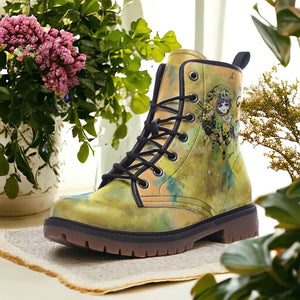 Golden Whimsy Combat Boots| Yellow Vegan Leather