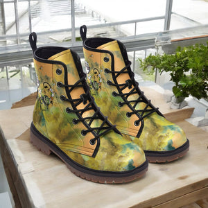 Golden Whimsy Combat Boots| Yellow Vegan Leather