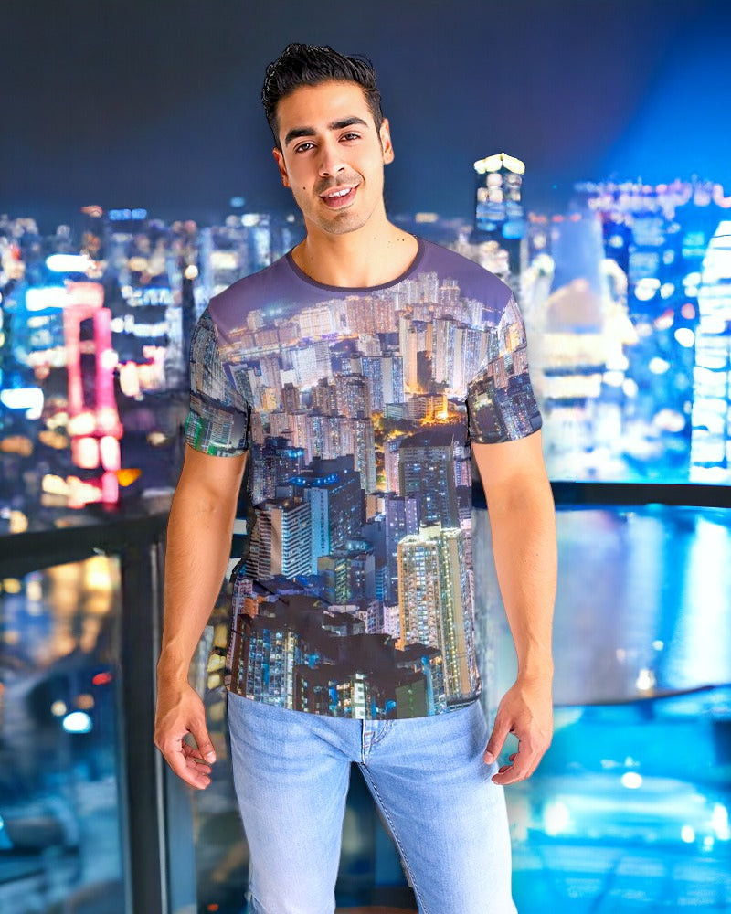 Hong Kong Night View Men's Tee (Black and Grey)