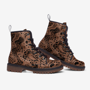 Leopard Print Combat Boots| Brown| Wild Cheetah Leather Boots| Savanna Pattern Urban Boots| unique design| handmade| Women| Men| Fashion