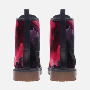 Big Red Galaxy Vegan Combat Boots | Clarm Pink and Black Goth Shoes | Witchy Celestial Boots | Rave Festival Footwear| Dark Academia E-girl