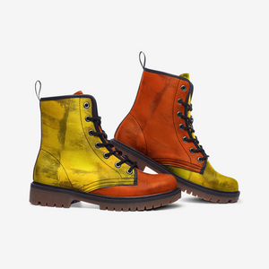 Mismatched Burnt Orange and Yellow Combat Boots| Charm Faux Leather Shoes| Wide Comfy| Hippy Boots| Customs Shoe For Womens For Men