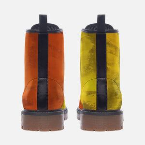 Mismatched Burnt Orange and Yellow Combat Boots| Charm Faux Leather Shoes| Wide Comfy| Hippy Boots| Customs Shoe For Womens For Men