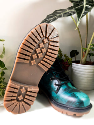 Teal Brushstroke Vegan Combat Boots | Waterproof & Eco-Friendly