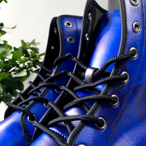 Midnight Blue Artistic Combat Boots| Violet Blue| Abstract Blue Lace-Up Boots| Cobalt Brushstroke Leather Boots| Vegan Leather| Women| Men