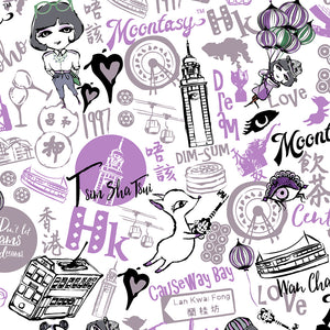 Hong Kong Pattern (Lavender | Purple) Women's Belted Tapered Pants