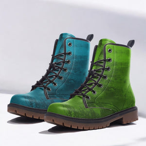 Gradient Teal and Lime Green Lace-Up Boots ( For Men| Women)