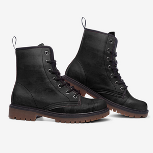 Midnight Black Vegan Combat Boots| Witchy boots| Goth Lace Up Boots For Women| Men | Custom made| Wide Size