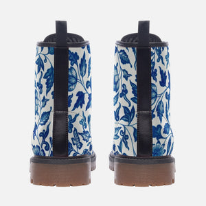 Vintage Botanical Floral Vegan Combat Boots| Boho Country Shoes| Blue & White Wildflowers| Faux Leather Lace Up Boot |Forestcore| Goblincore