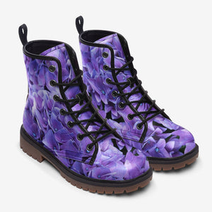 Purple Blossom Vegan Combat Boot| Blossoming boots| Cottagecore Faux Leather Shoes For Women| Teenagers| Unisex| Boho Lace up boot| Cosplay