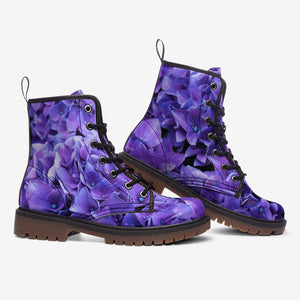 Purple Blossom Vegan Combat Boot| Blossoming boots| Cottagecore Faux Leather Shoes For Women| Teenagers| Unisex| Boho Lace up boot| Cosplay