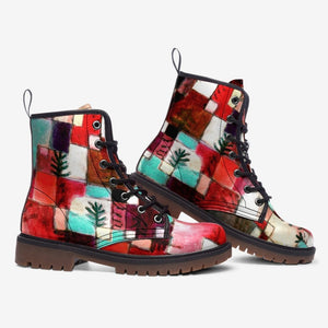 a pair of colorful boots on a white background