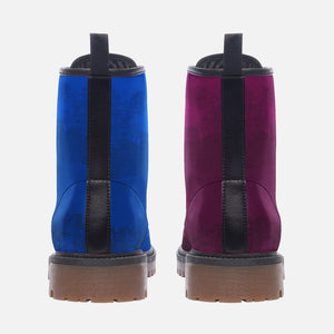 Mismatched Navy Blue & Plum Vegan Combat Boots | Faux Leather Lace Up Shoes| Purple| Gothic| Goth Girl| Unique Hippie Shoes For Men| Women
