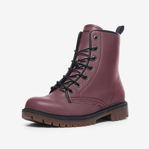 Wine Red Combat Boots| Berry Leather Urban Boots| Vintage Burgundy Lace-Up Boots