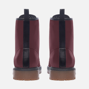 Wine Red Combat Boots| Berry Leather Urban Boots| Vintage Burgundy Lace-Up Boots