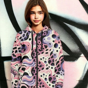 Abstract Pink Splash Zip-Up Hoodie (for women)