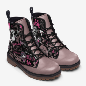 Black and Brown Graffiti| Vegan Combat Boots | Charms Fancy boot| Lace Up| Fantasy Leather Shoes| Gothic Boots| gifts-for-girl| Hong Kong