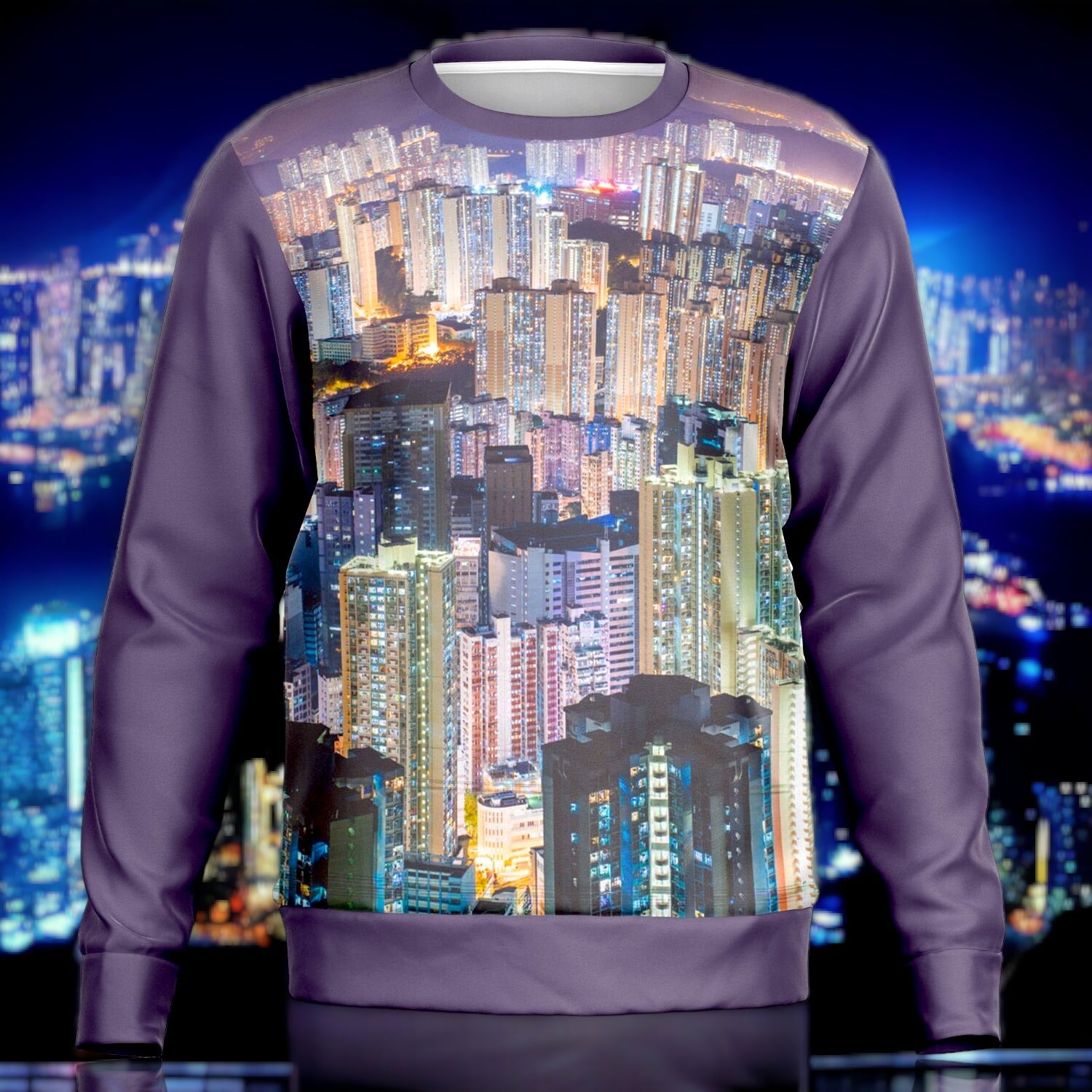 Hong Kong Night View Fashion Sweatshirt (Grey and Black)