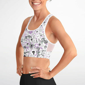 Hong Kong Pattern Mesh Padded Sports Bra (Lavender | Purple)