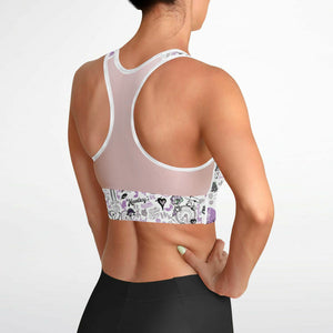 Hong Kong Pattern Mesh Padded Sports Bra (Lavender | Purple)