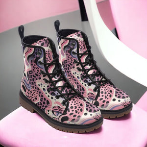 Pink Leopard Pattern Combat Boots (For Women| Men)