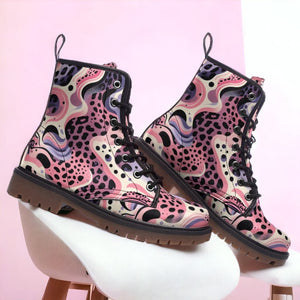 Pink Leopard Pattern Combat Boots (For Women| Men)