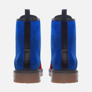 Red and Blue Vegan Combat Boots | Fire and Ice Split Color Shoes | Punk Rock Grunge Footwear | Gamer Style Colorblock| Alt Boots| For Men