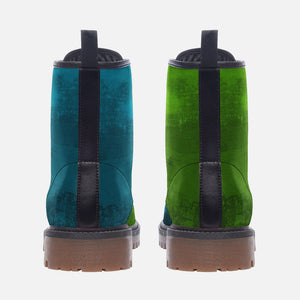 Mismatched Teal & Emerald Green Vegan Combat boots| Charm Faux Leather Shoes| Wide Comfy| Hippy Boots| Customs Shoe For Womens For Men