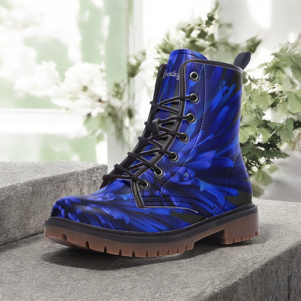 a pair of blue boots sitting on a ledge