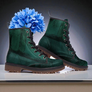 Vintage Dark Green Vegan Combat Boots| Teal Blue Lace Up Boot| Military style boots| Fantasy Leather Boot| Faux Leather Shoes For Women| Men