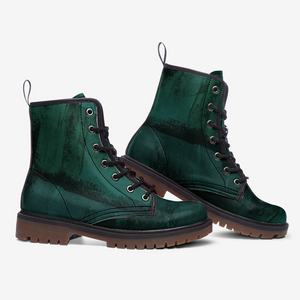 Vintage Dark Green Vegan Combat Boots| Teal Blue Lace Up Boot| Military style boots| Fantasy Leather Boot| Faux Leather Shoes For Women| Men