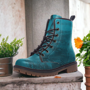 Mismatched Ocean Teal and Black Vegan Combat Boots| Witchy Goth Style, Pagan Dark Academia Faux Leather Ankle Boots| Gothic | Shoe Customs For Men, Women, Girls, Boys