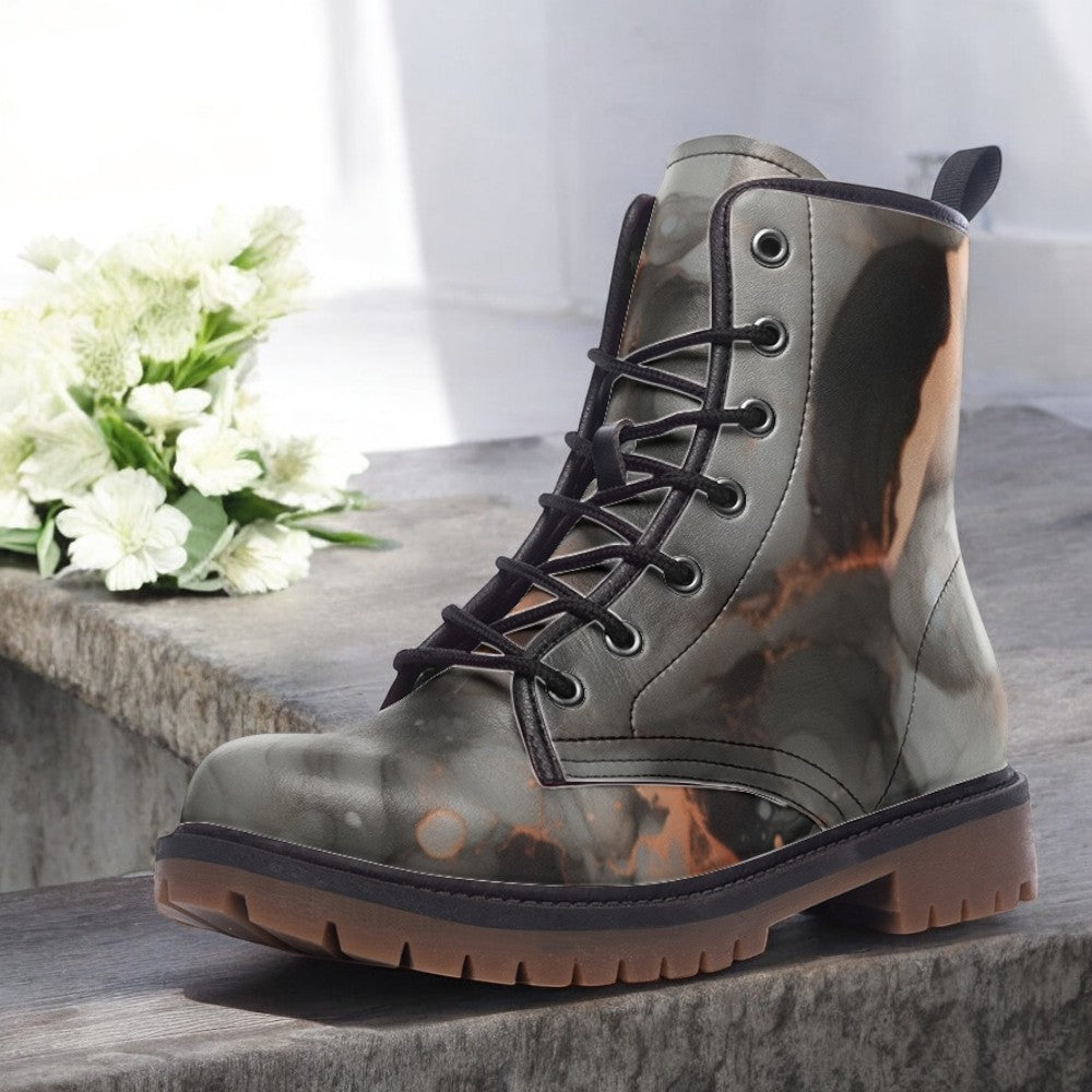 Abstract Gray Leather Boots