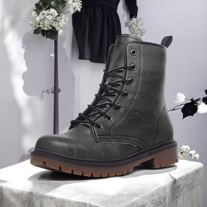 Midnight Black Vegan Combat Boots| Witchy boots| Goth Lace Up Boots For Women| Men | Custom made| Wide Size