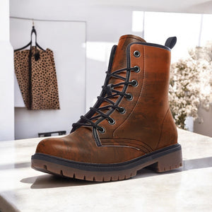 Golden Olive and Burnt Orange Combat Boots（For Women/Men)