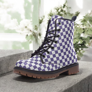 Purple Chessboard Combat Boots (Violet |for Women| Men)