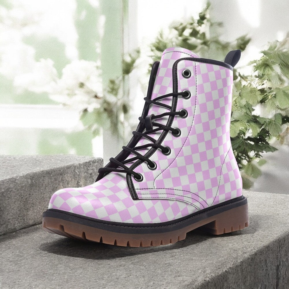 Pastel Pink Checkered Boots ( Combat Boots|For Girls|Women| Men)