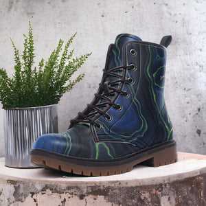 Blue Marble Combat Boots for Women & Men | Vegan Leather Ankle Boots