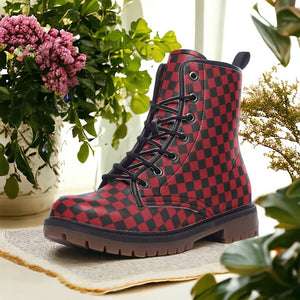 Red Checkered Combat Boots (Red and Black|For Women|Men)