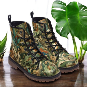 Gold and Dark Green Goblincore Vegan Comabt boots| Floral Shoes| Gift For Plant Lover|