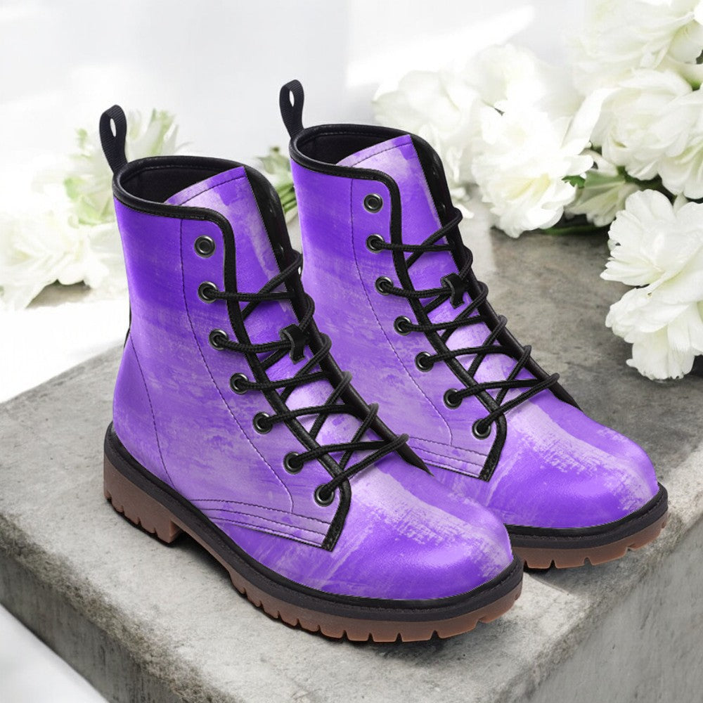 Fancy Pastel Purple Vegan Combat Boots| Cottagecore Faux Leather Shoes For Women| Teenagers| Unisex| Boho| Hippy Lace up boot| Cosplay