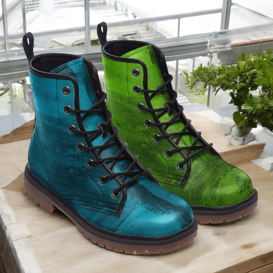 Mismatched Ocean Teal and Emerald Green Combat Boots| Lace Up Punk Boots| Blue Goth| Turquoise| Fantasy Vegan Leather Shoes For Women| Men