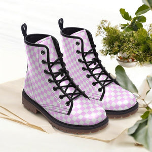 Pastel Pink Checkered Boots ( Combat Boots|For Girls|Women| Men)