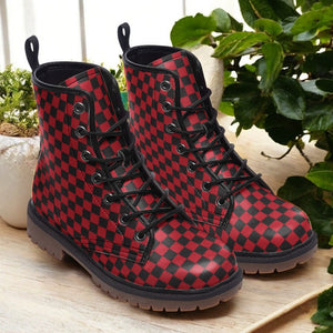 Red Checkered Combat Boots (Red and Black|For Women|Men)