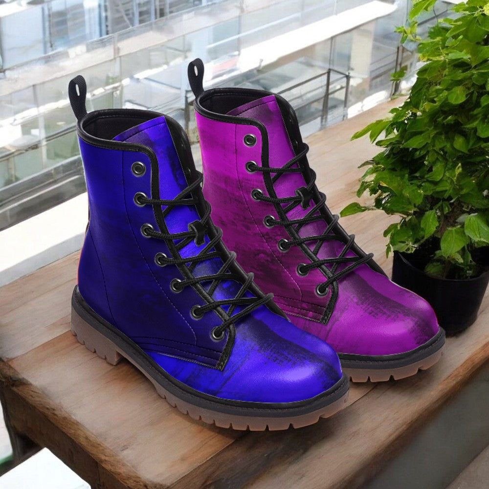Mismatched Amethyst Purple and Violet Vegan Combat Boots| Faux Leather shoes| Witchy| Fantasy| Gothic| Lace Up| Hippie|For Women| Men