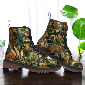 Gold and Dark Green Goblincore Vegan Comabt boots| Floral Shoes| Gift For Plant Lover|