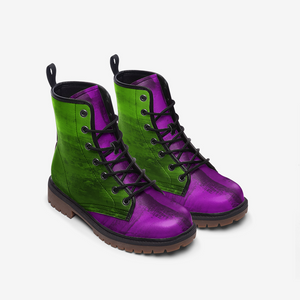 Purple and Green Villain Cosplay Shoes| Joker Inspired Combat Boots| Hulk Themed Grunge Aesthetic Footwear| Goth Punk Halloween Festival Boots