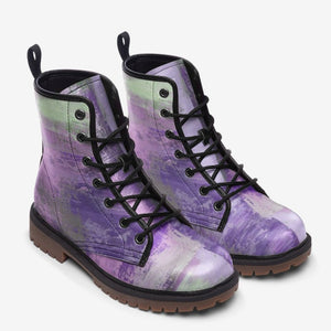 Fancy Vintage Purple Vegan Combat Boots| Cottagecore Faux Leather Shoes For Women| Teenagers| Unisex| Boho| Hippy Lace up boot| Cosplay