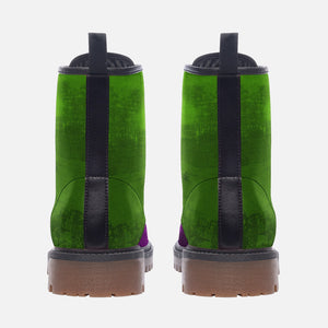 Purple and Green Villain Cosplay Shoes| Joker Inspired Combat Boots| Hulk Themed Grunge Aesthetic Footwear| Goth Punk Halloween Festival Boots